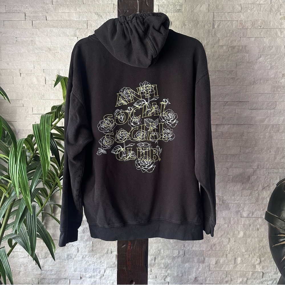 Anti Social Social Club “Roses Outlined” Grey Black Cotton Hoodie Youth Large